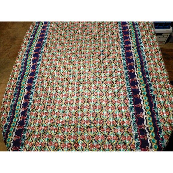 Aghabani Tablecloth & 12 Napkins Set Multicolor Embroidered on Blue 96x56 Inches - Picture 8 of 14